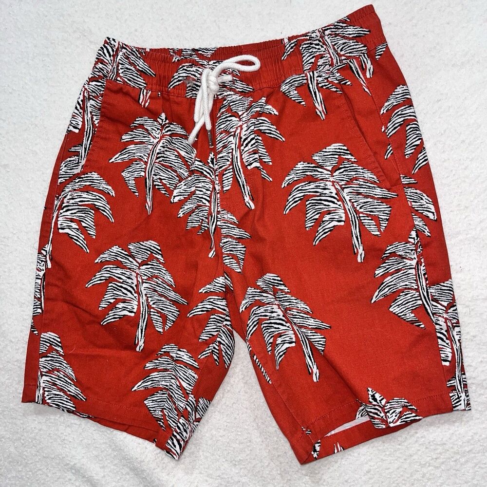 Mens Tropical Shorts Orange Elastic Waist Drawstring XS Forever 21